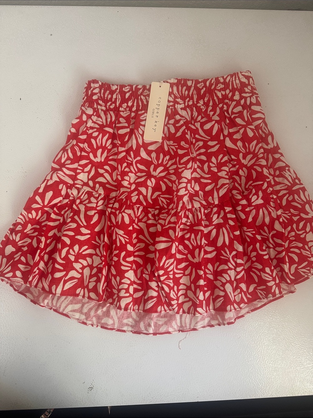 Red Floral Tiered Mini Skirt